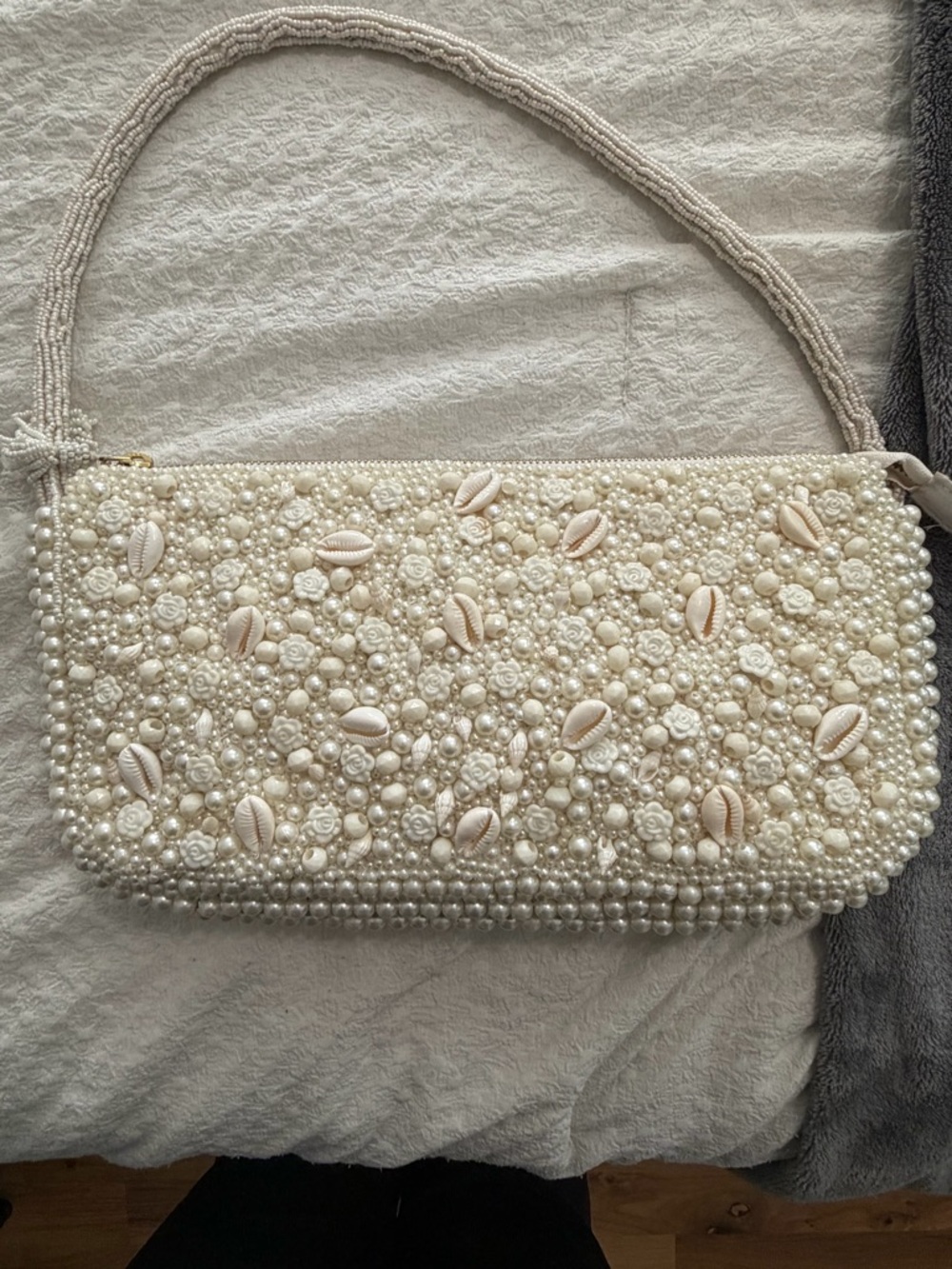 Beaded Shell Ivory Shoulder Bag